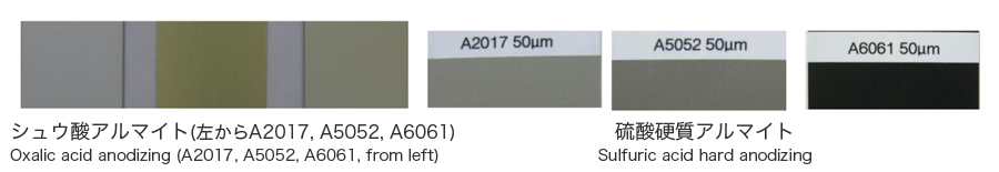 Photo: Oxalic acid anodizing, Sulfuric acid hard anodizing